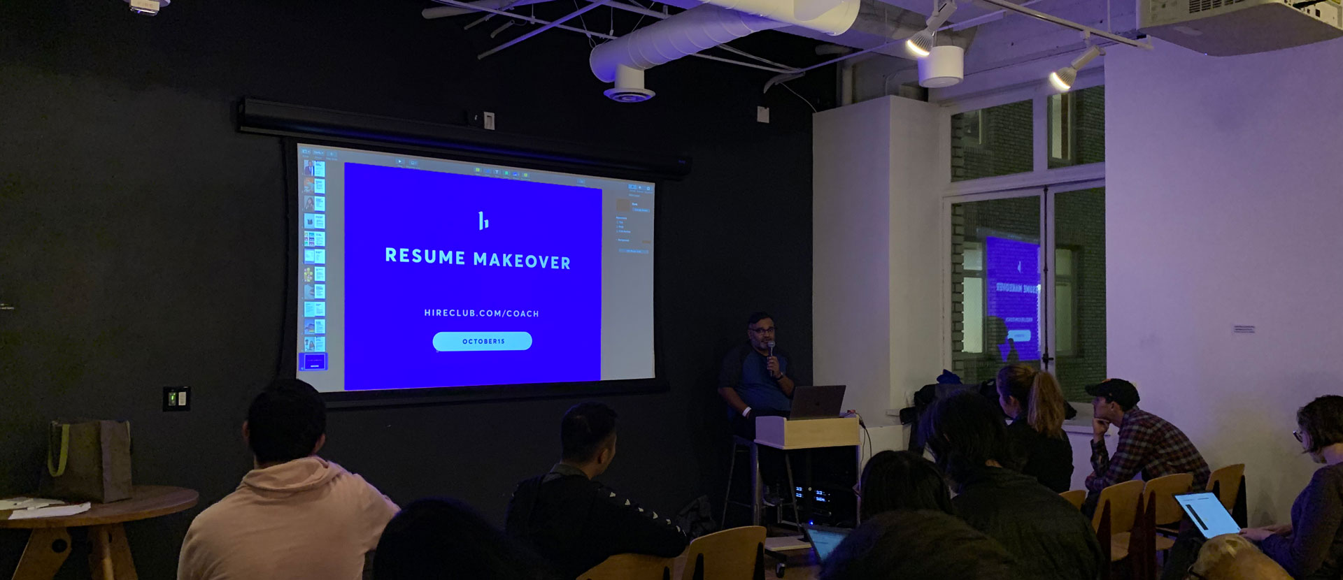 Another HireClub event hosted at General Assembly in San Francisco. I designed the pitch deck in Sketch and converted it into a PowerPoint for a Resume Makeover event.