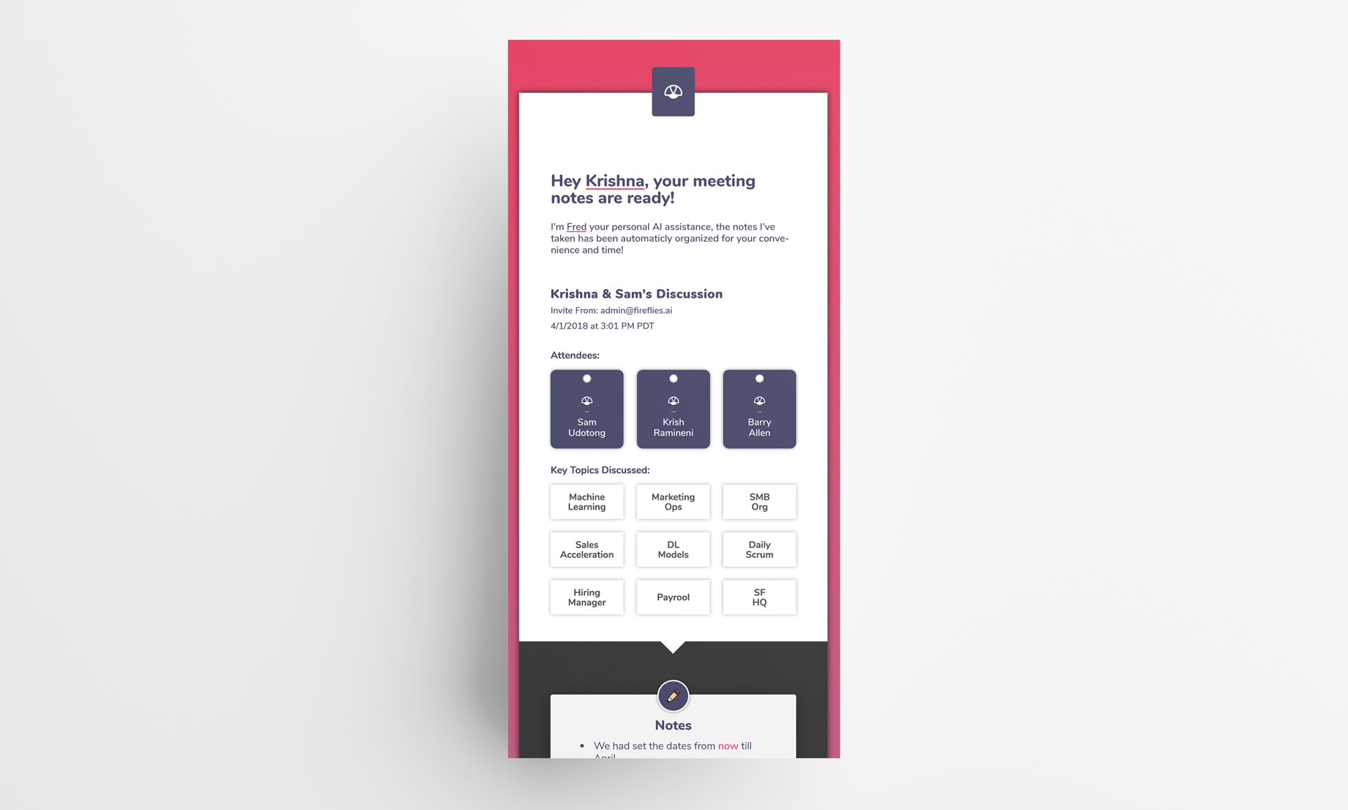 Mobile Email Designed by Raymond Shen for Fireflies.ai 2018