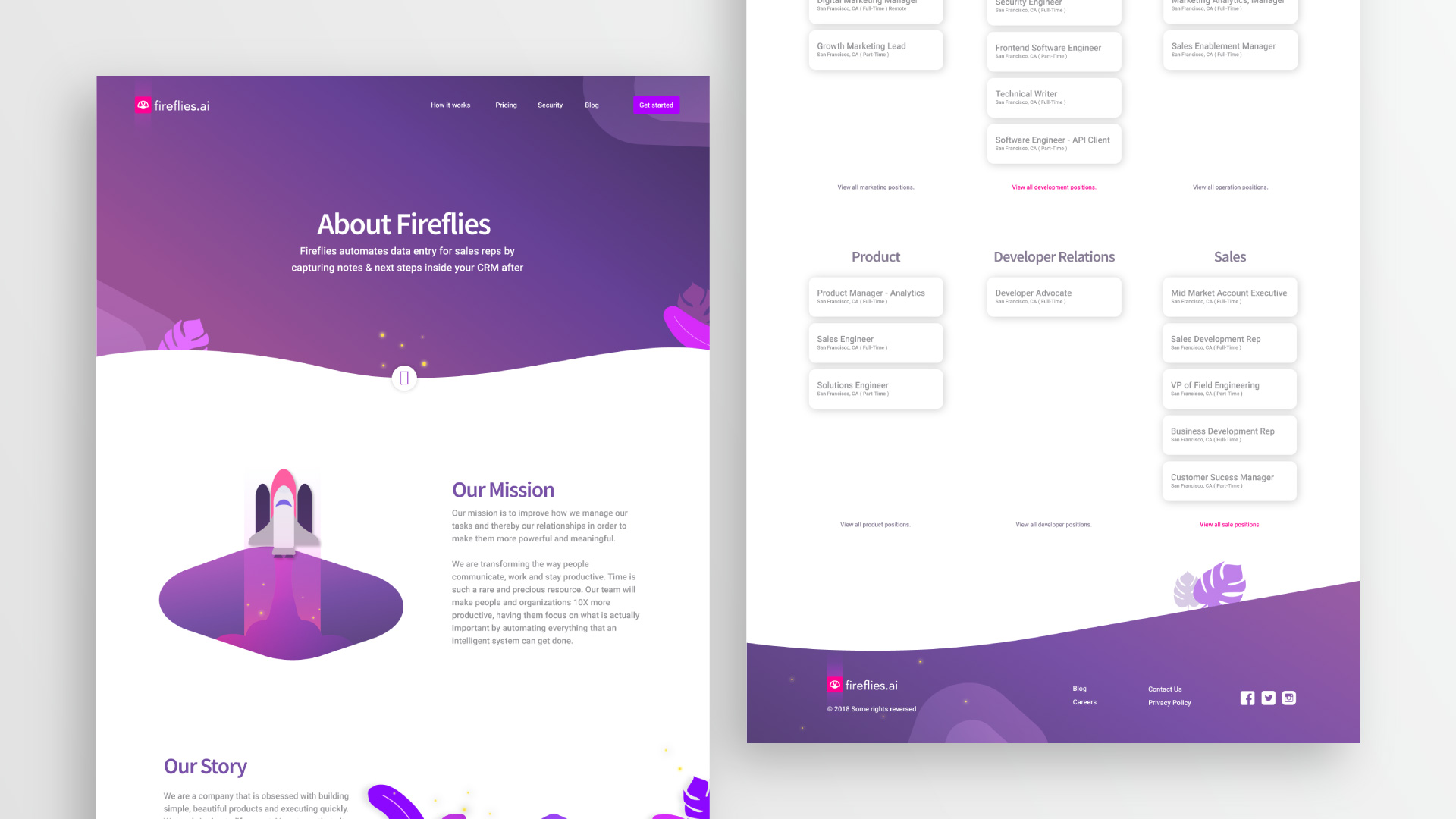About page designed for Fireflies.ai by Raymond Shen & Satyajit Das 2018