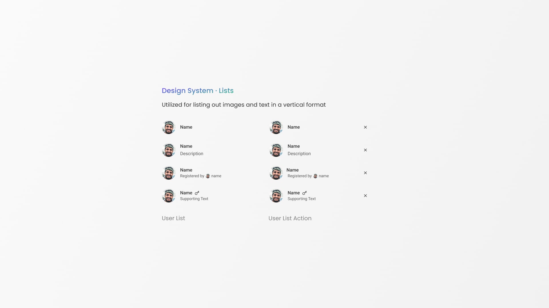 Heylo list components used often when listing out members within a event, topic, directory and so forth.