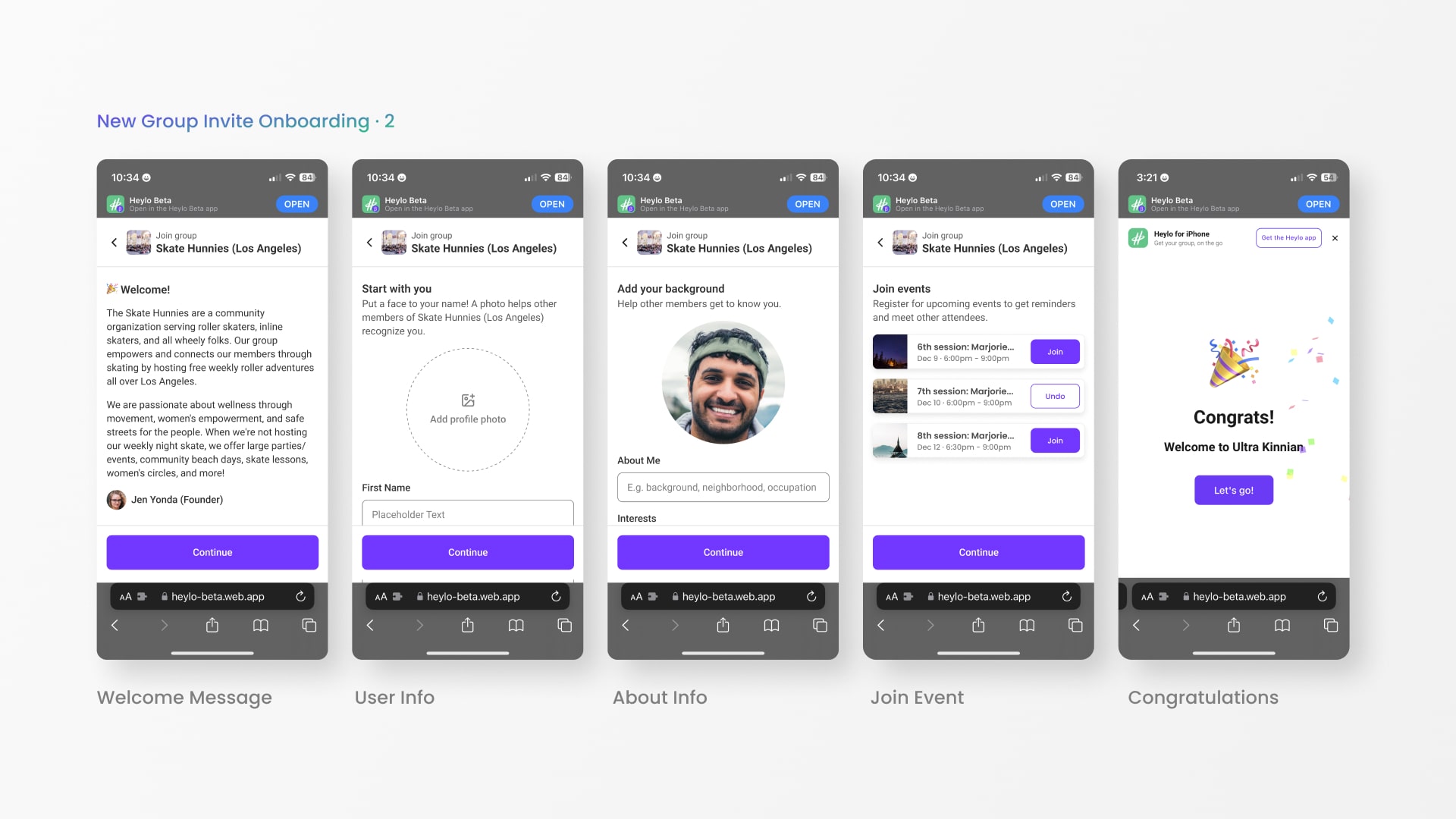 New Heylo group invitaiton user experience flow and interface design.