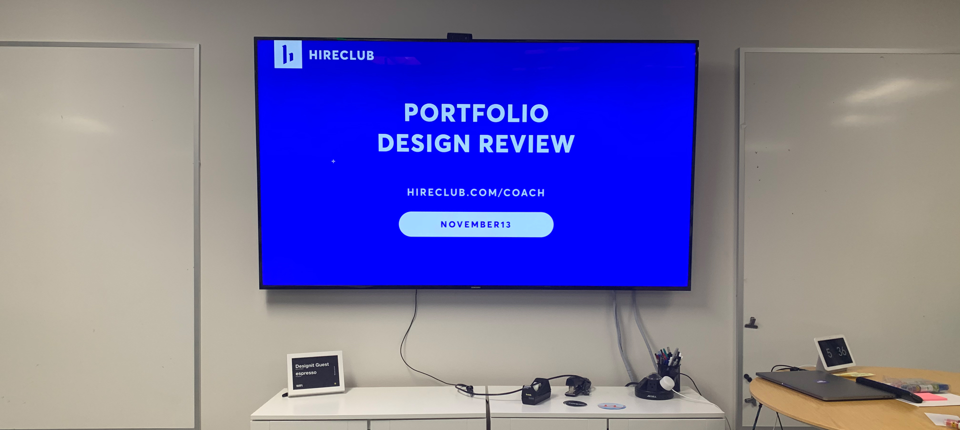 
                A HireClub event hosted at a design firm agency. I designed the slides for a portfolio design review event.