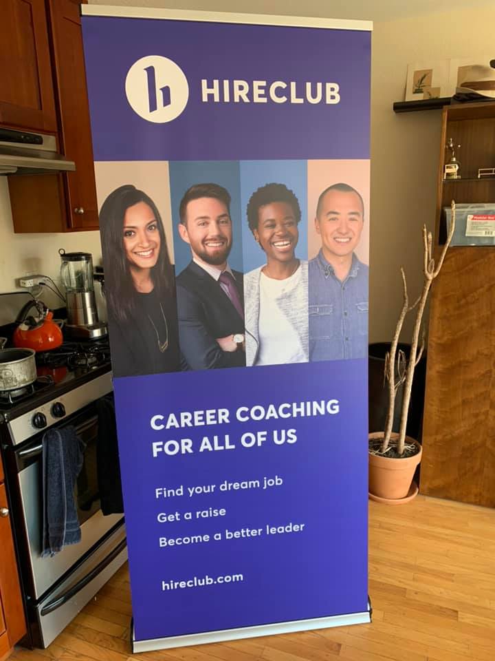Vertical banner designed for HireClub events
