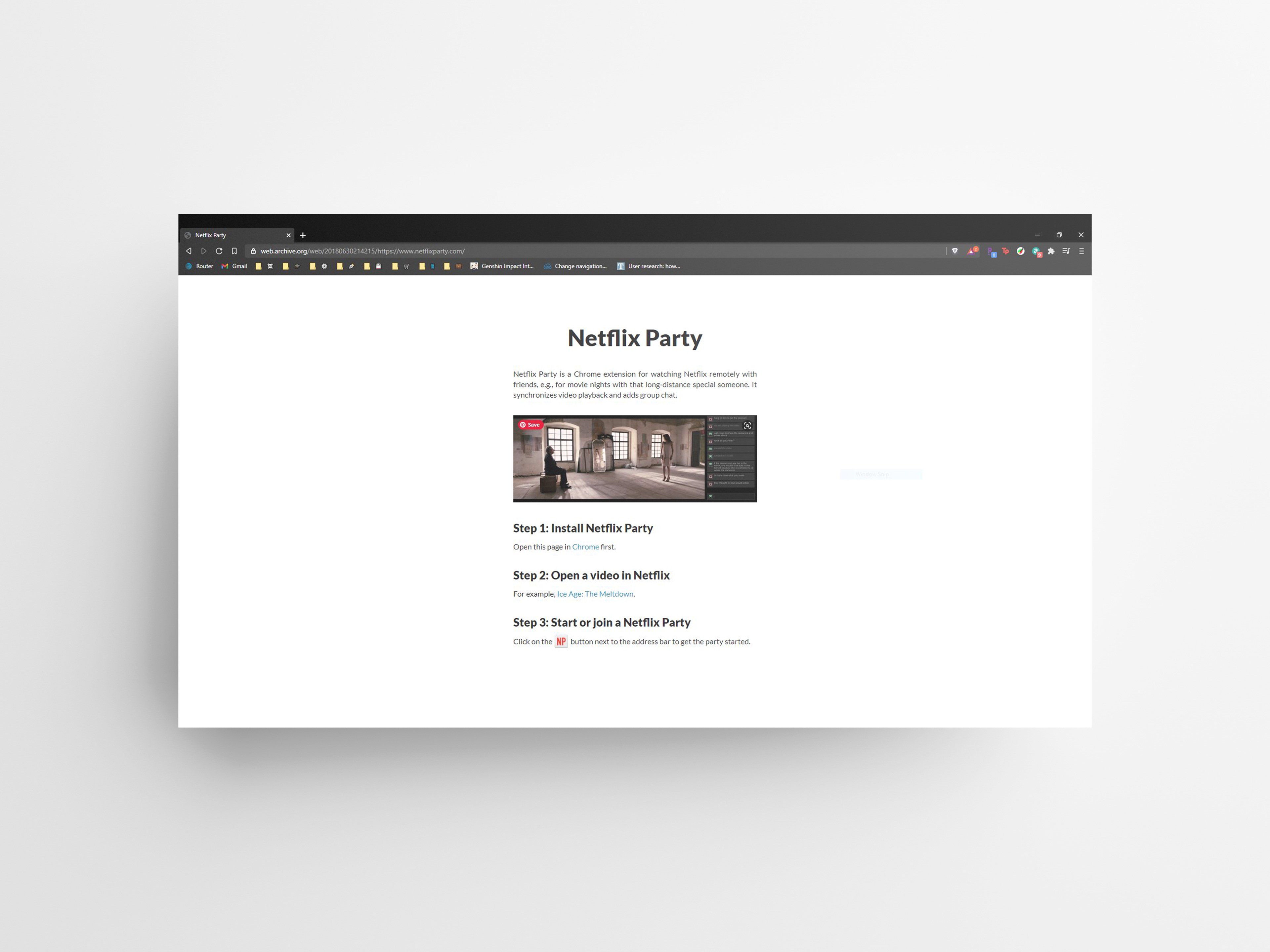 NetflixParty's original website in 2018